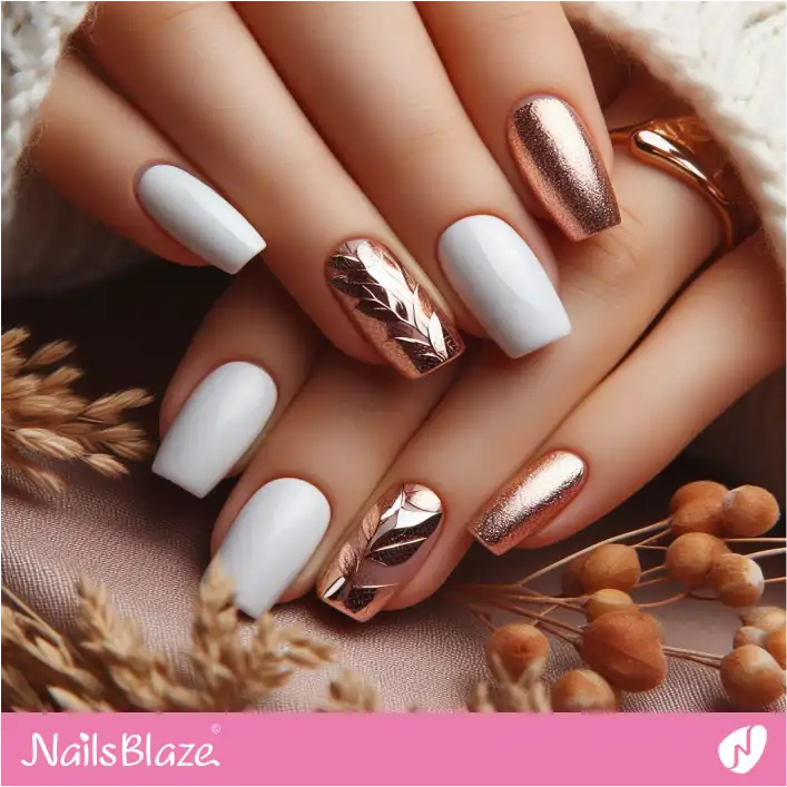 White and Rose Gold Nails | Foil Nails - NB4141
